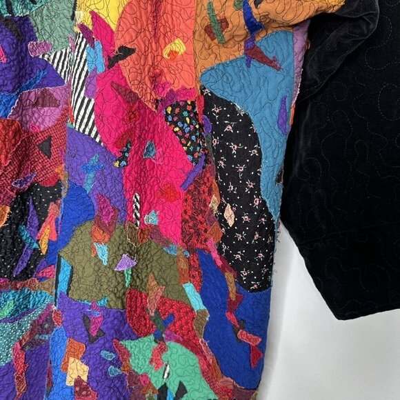 Statement Jacket Kimono Crazy Patchwork Colorful Art To Wear XL Boho Eclectic - Picture 7 of 11
